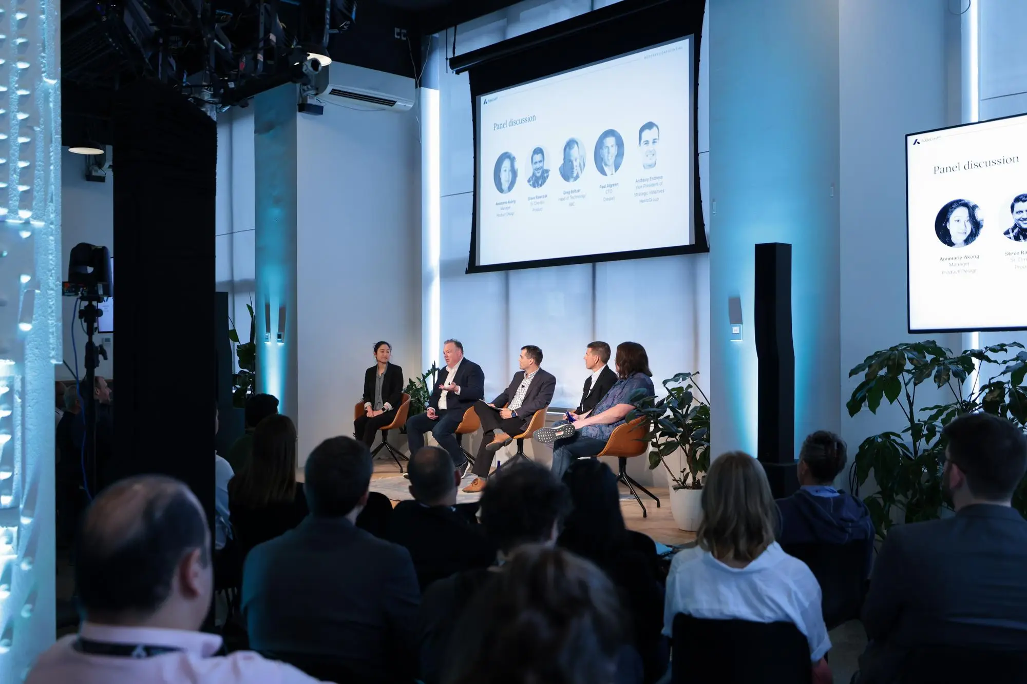 AddeConf23 Panelists from left to right: Annmarie Akong (Product Design Manager, Addepar), Steve Rawczak (Sr. Product Director, Addepar), Greg Beltzer (Head of Technology, RBC Wealth Management–U.S.), Paul Algreen (CTO, Cresset), Anthony Endress (VP Strategic Initiatives, HantzGroup)