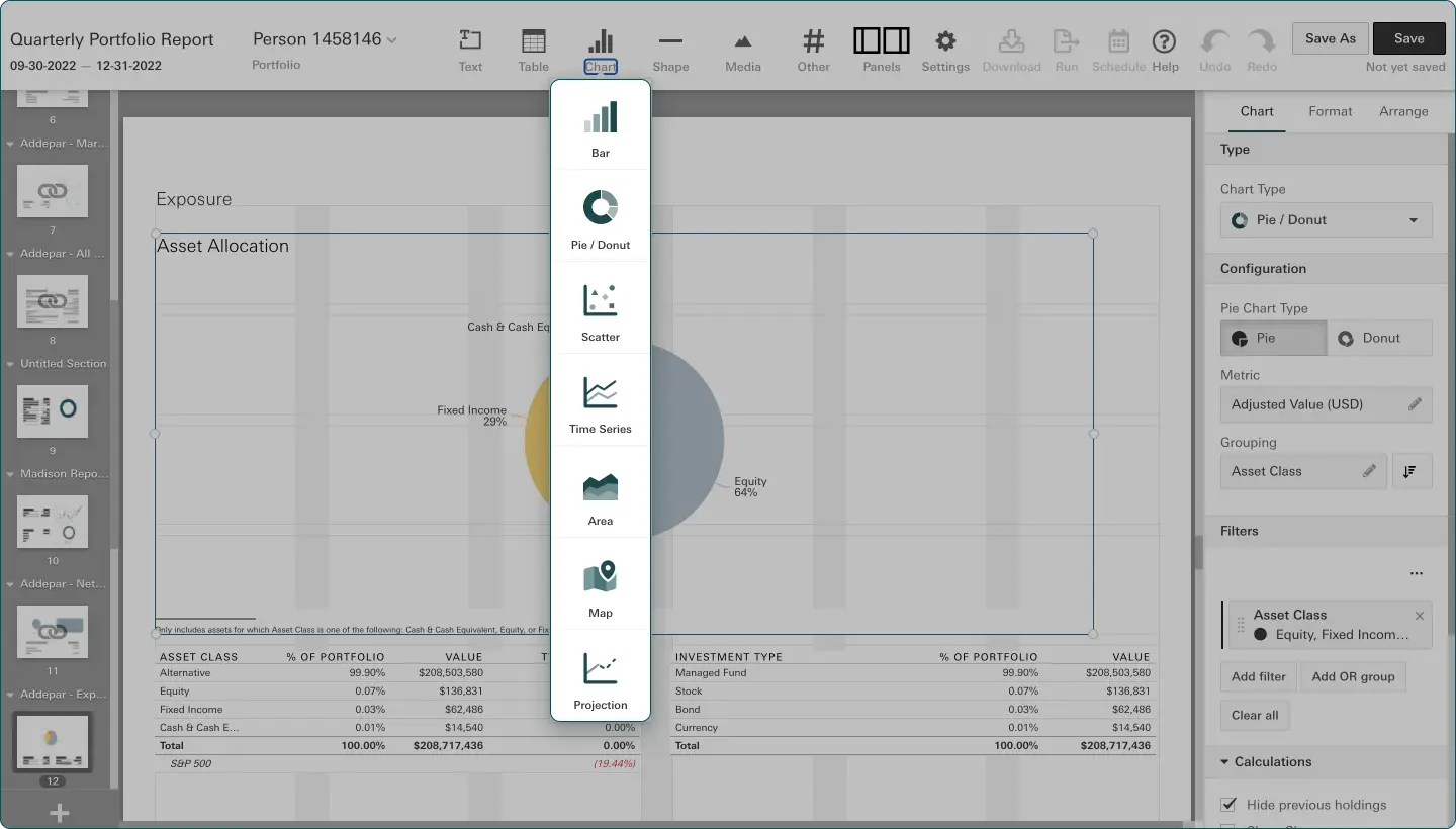 Chart customization options in the Reporting module