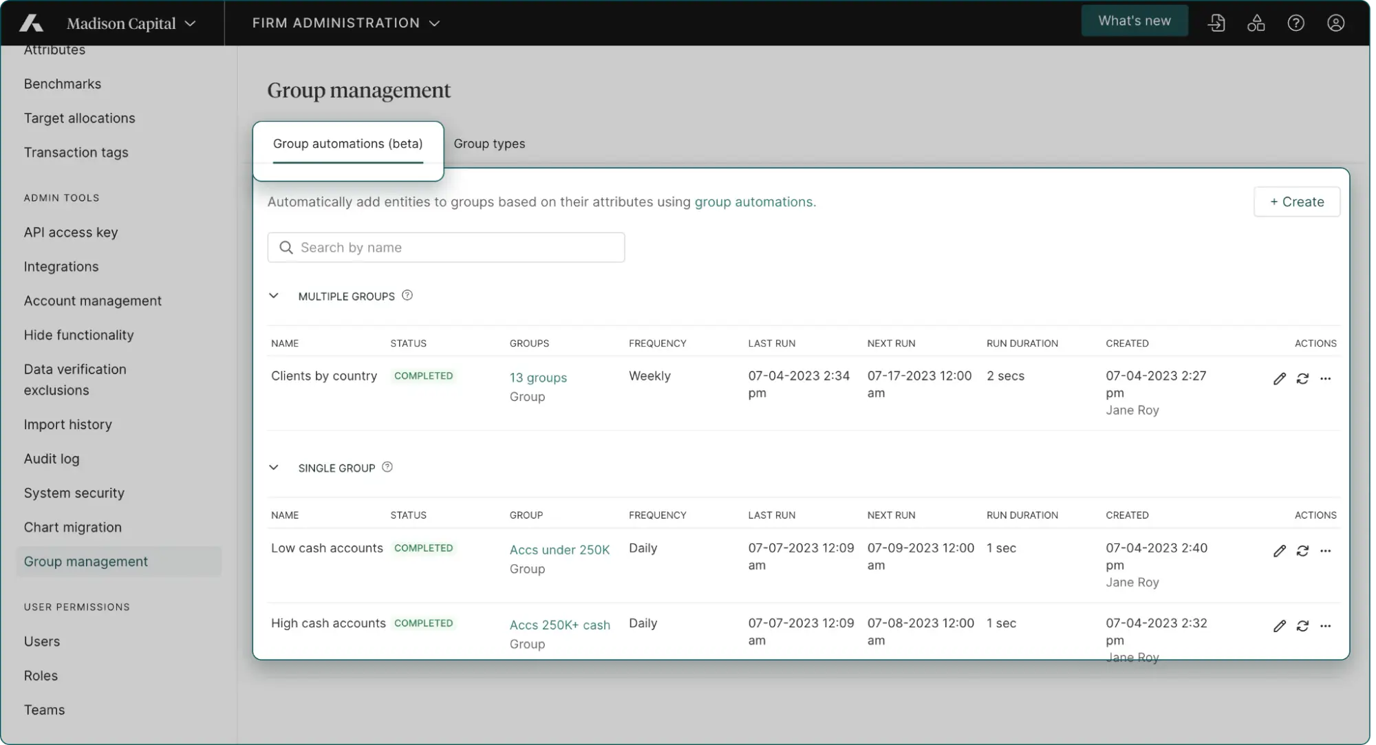 Addepar’s Group Automation Tab