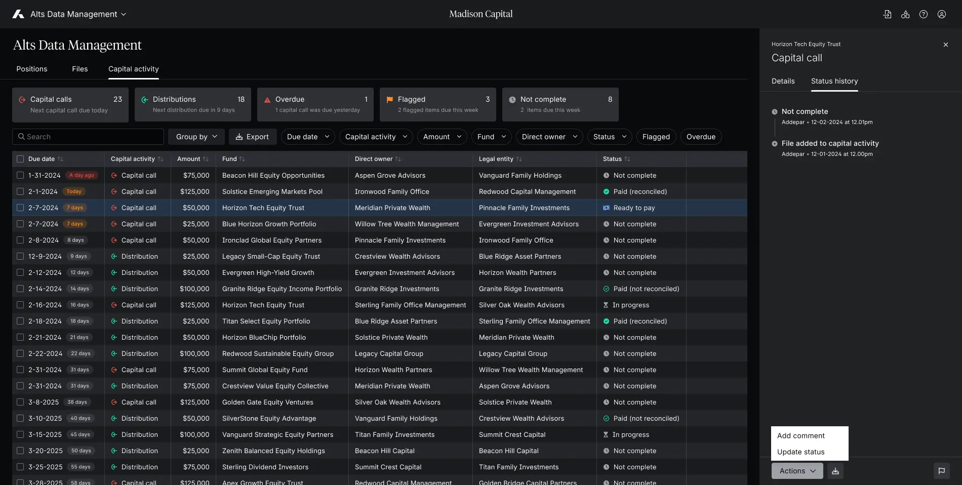 Add comments and view status update history