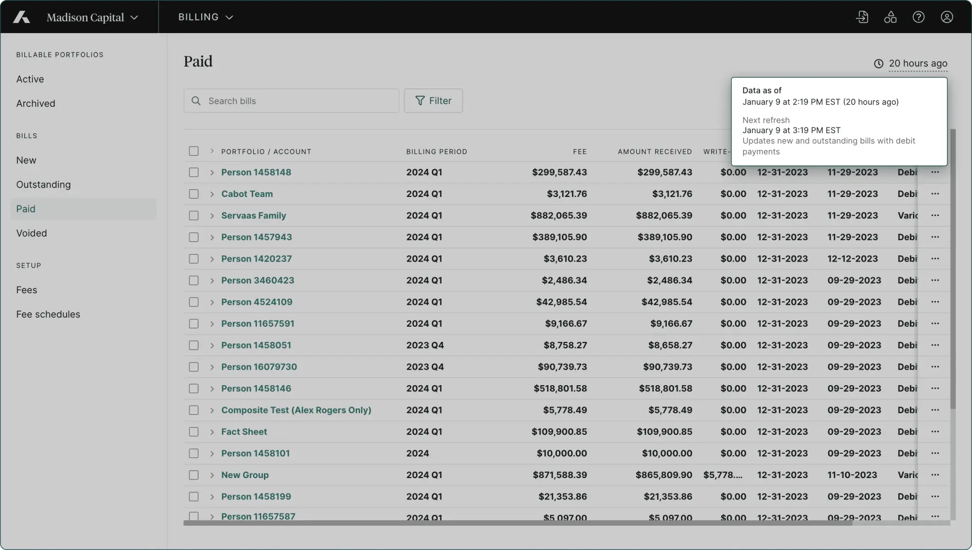 Fees are automatically reconciled in the Billing module