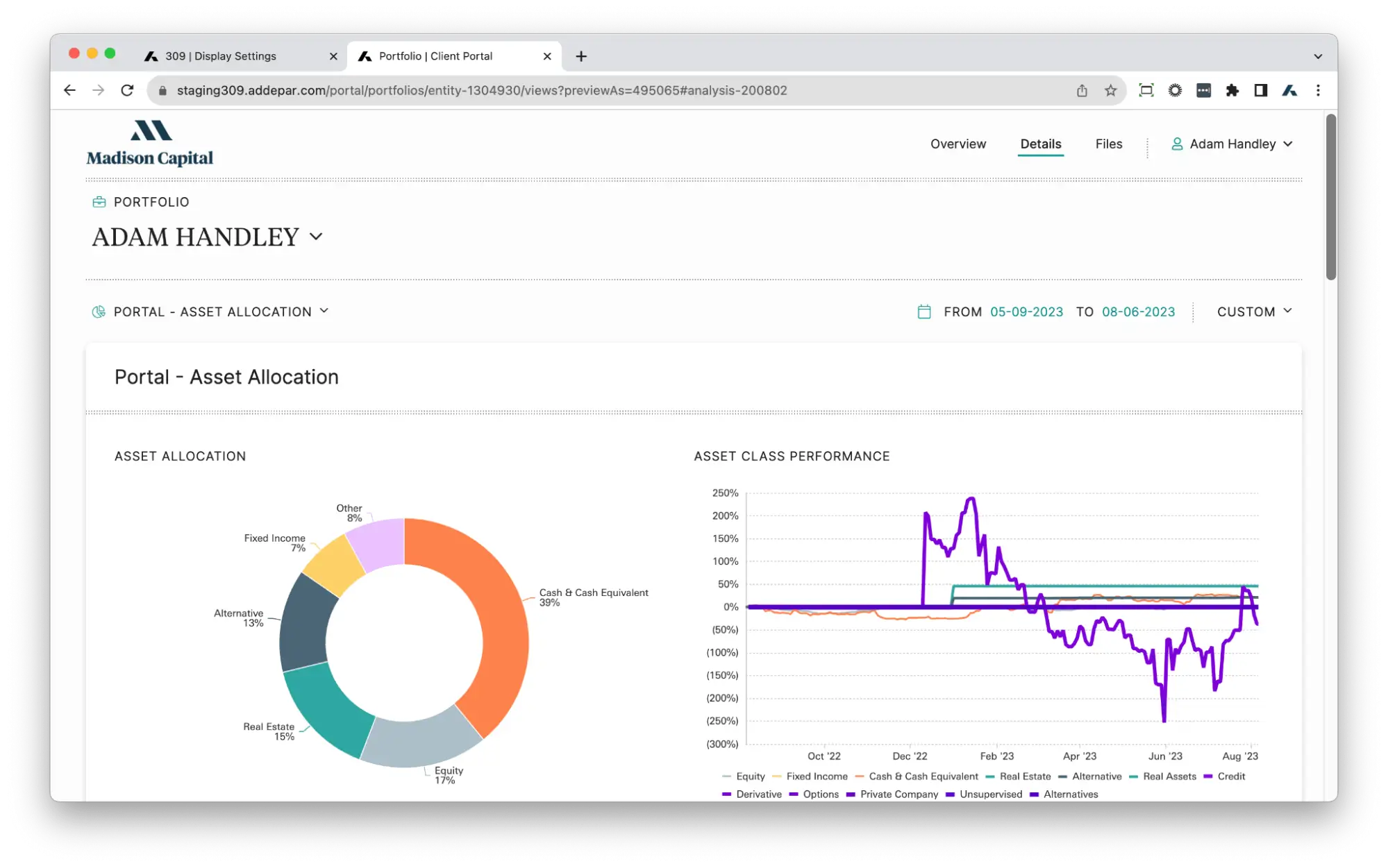 Side-by-side charts in Client Portal