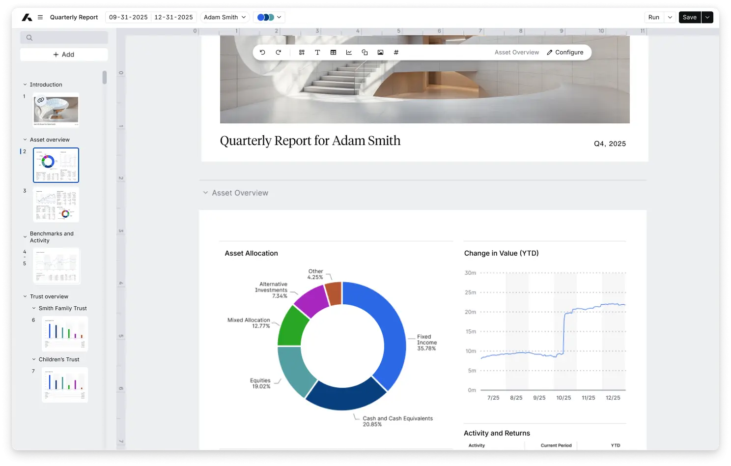 Access a consolidated view across custodians, asset classes and held-away positions.